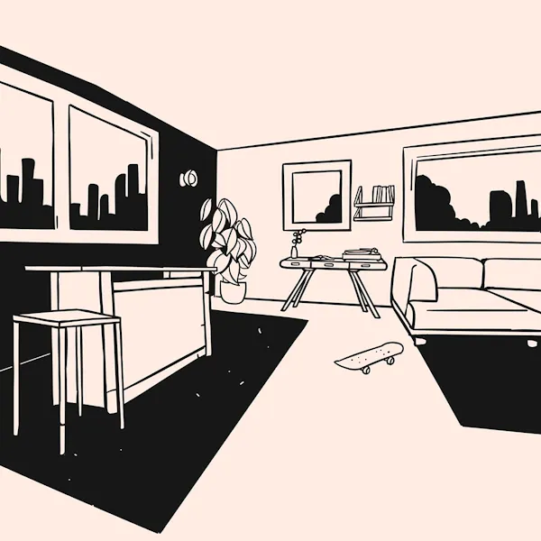illustration house inside living room angle 3