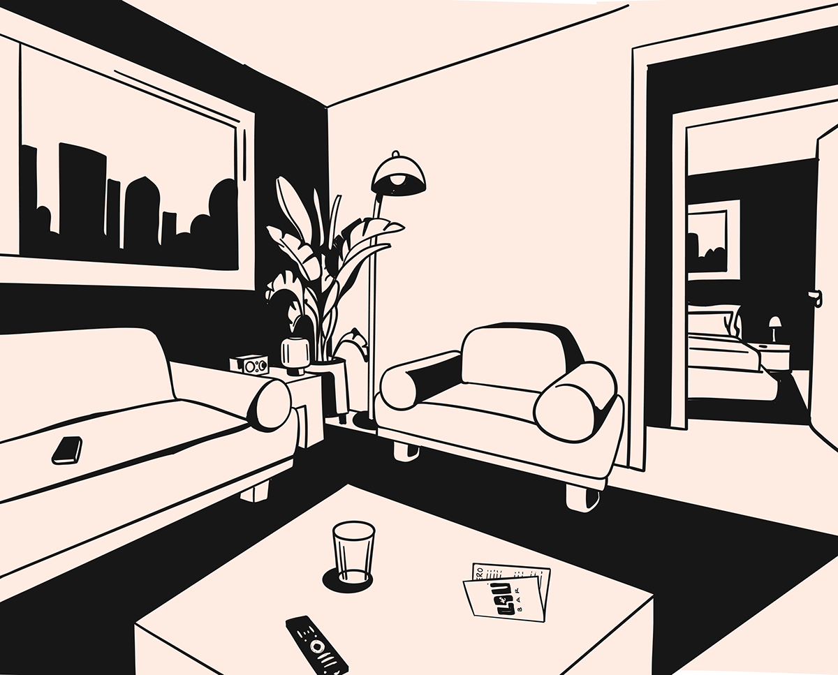 illustration house inside living room angle 1