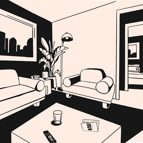 illustration house inside living room angle 1