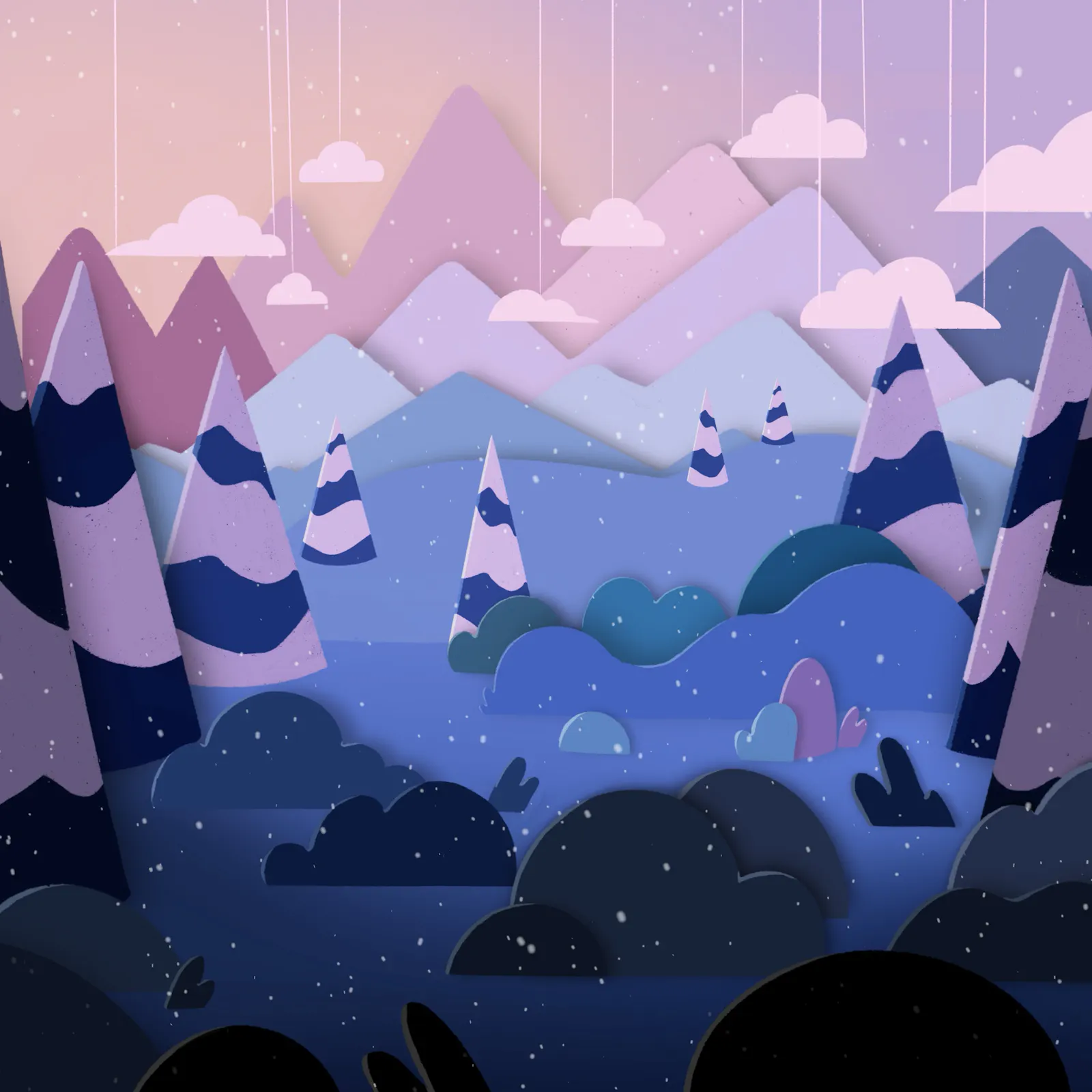 video - Winter landscape illustration