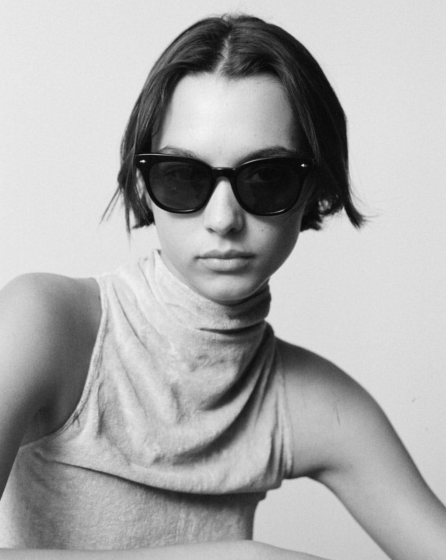 Model wearing Epokhe Dylan XS sunglasses