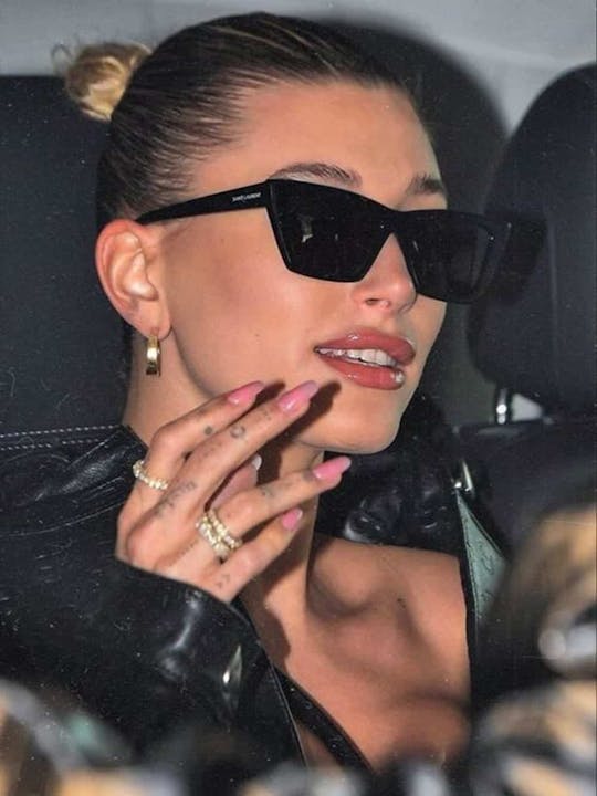 Hailey Bieber wearing the Saint Laurent Mica sunglasses