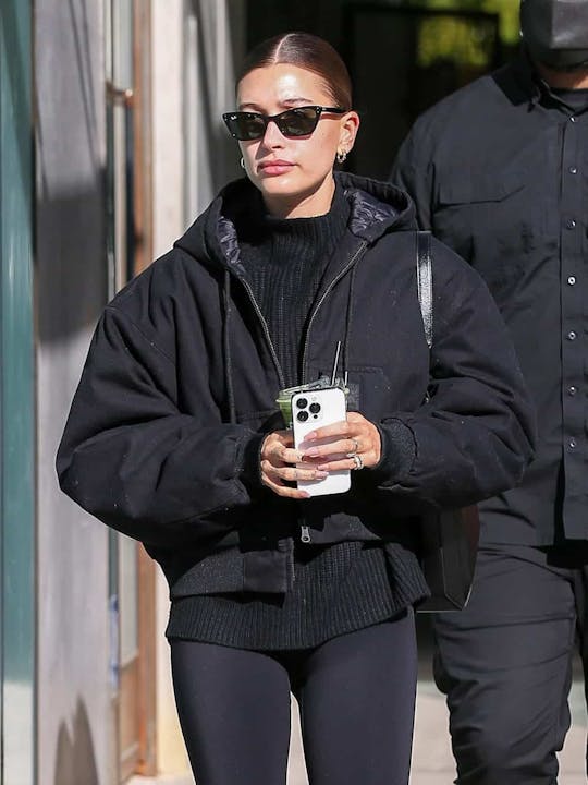 Hailey Bieber wearing the Ray-Ban Lady Burbank RB2299 sunglasses