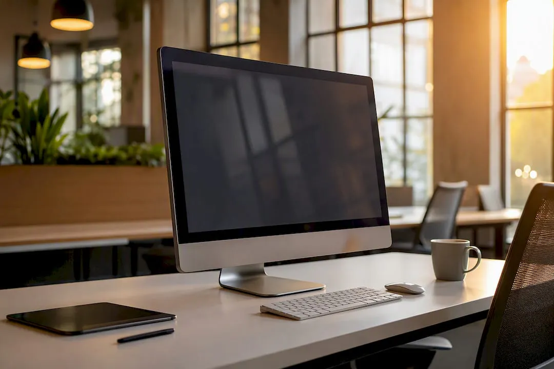 Workspace with monitor and phone silhouette