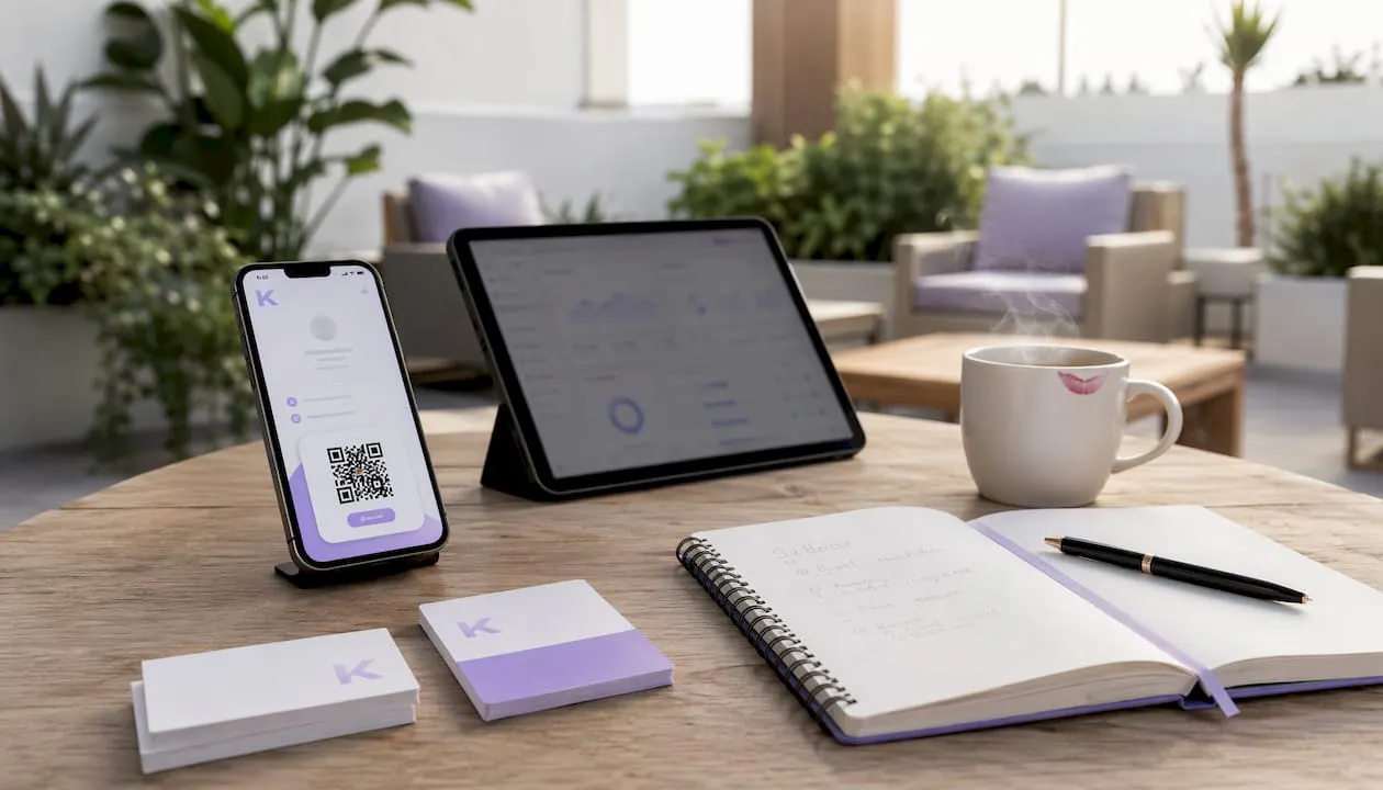 Scrivania per smart working attrezzata con strumenti digitali per gestire i contatti e generare nuovi lead.