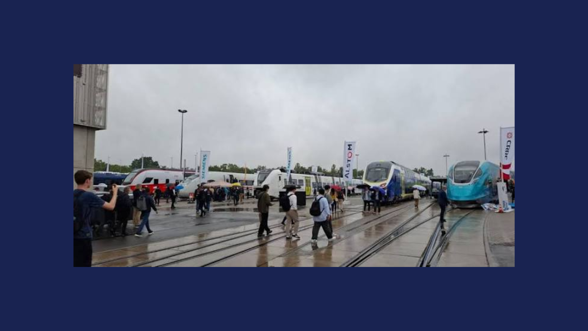 Trains under construction at the event
