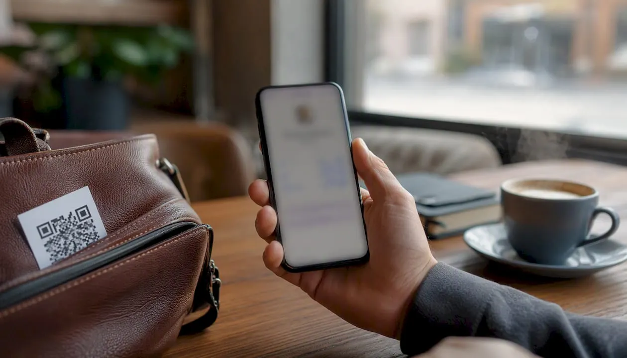Mano che tiene uno smartphone con un biglietto da visita digitale sullo schermo