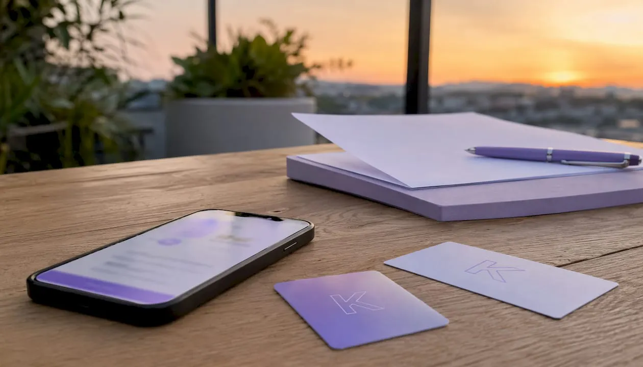 Sul tavolo dell’ufficio spiccano uno smartphone e un mazzo di biglietti da visita, pronti per nuovi contatti.