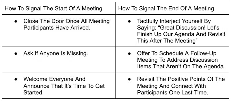 How to signal the beginning and end of a meeting