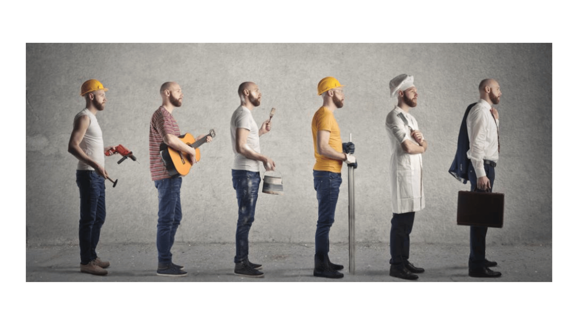 career change man with different professional careers