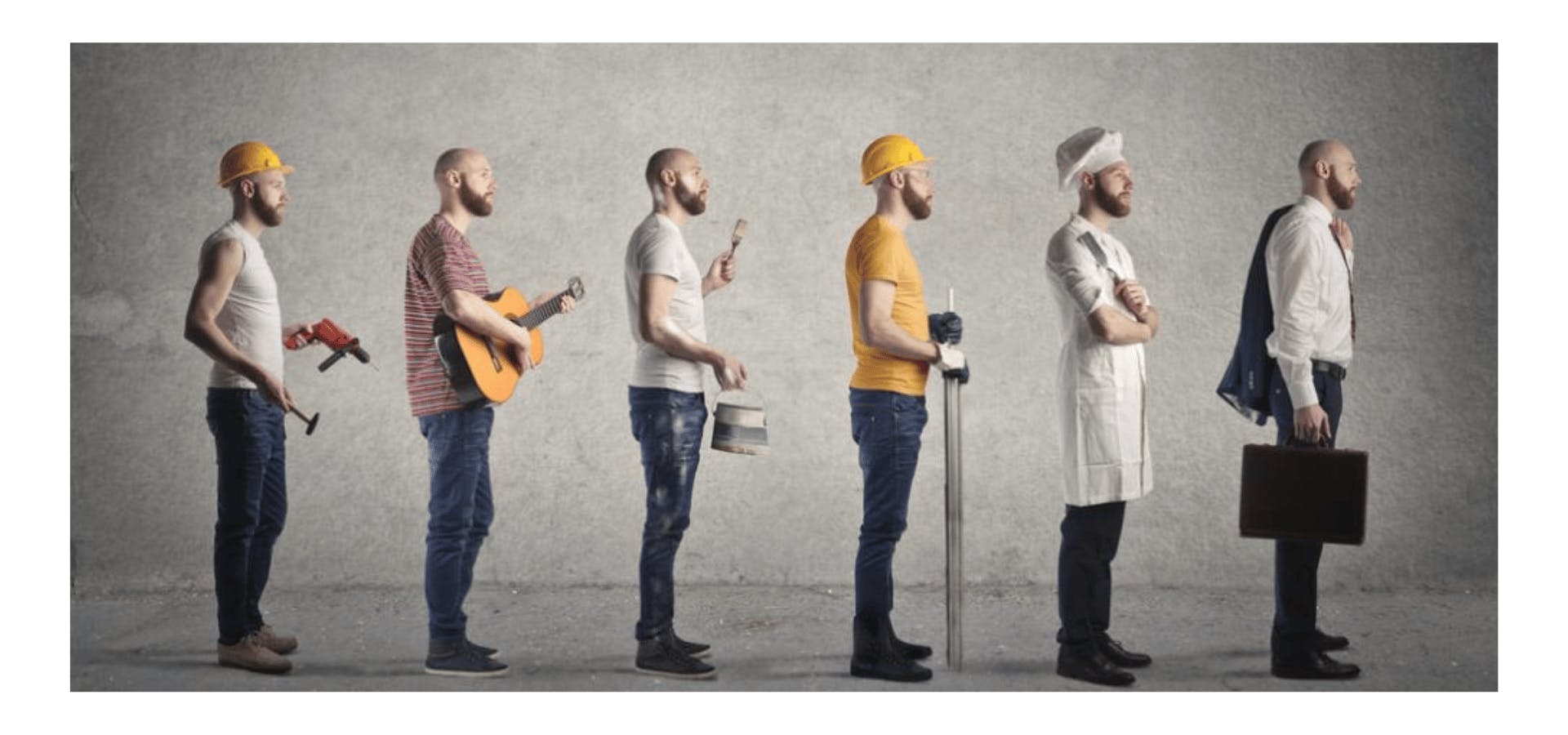 career change man with different professional careers