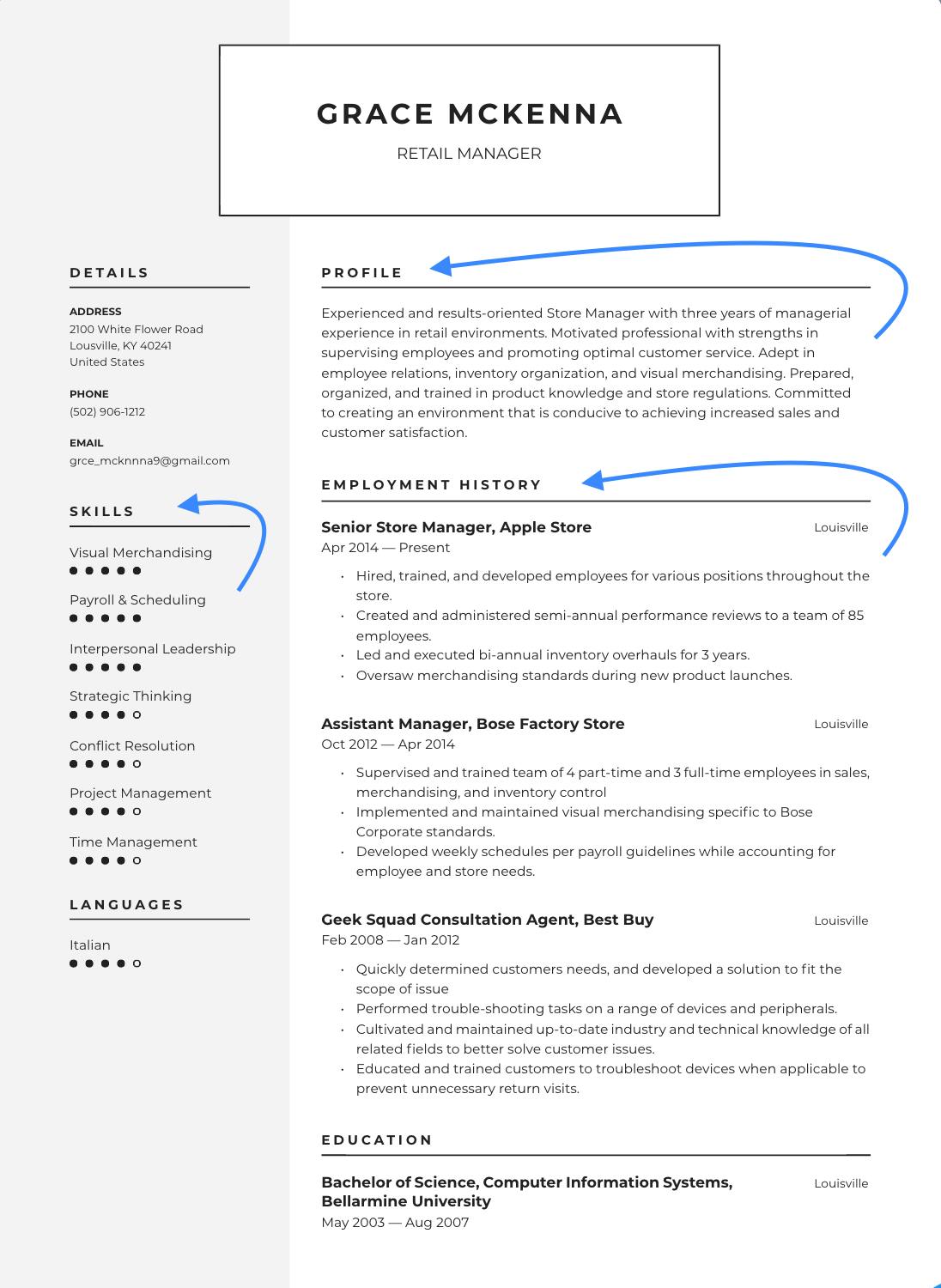 Resume highlighting communication and teamwork skills