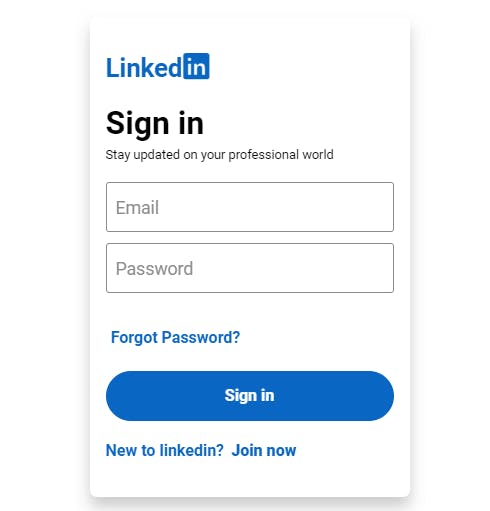 LinkedIn login page