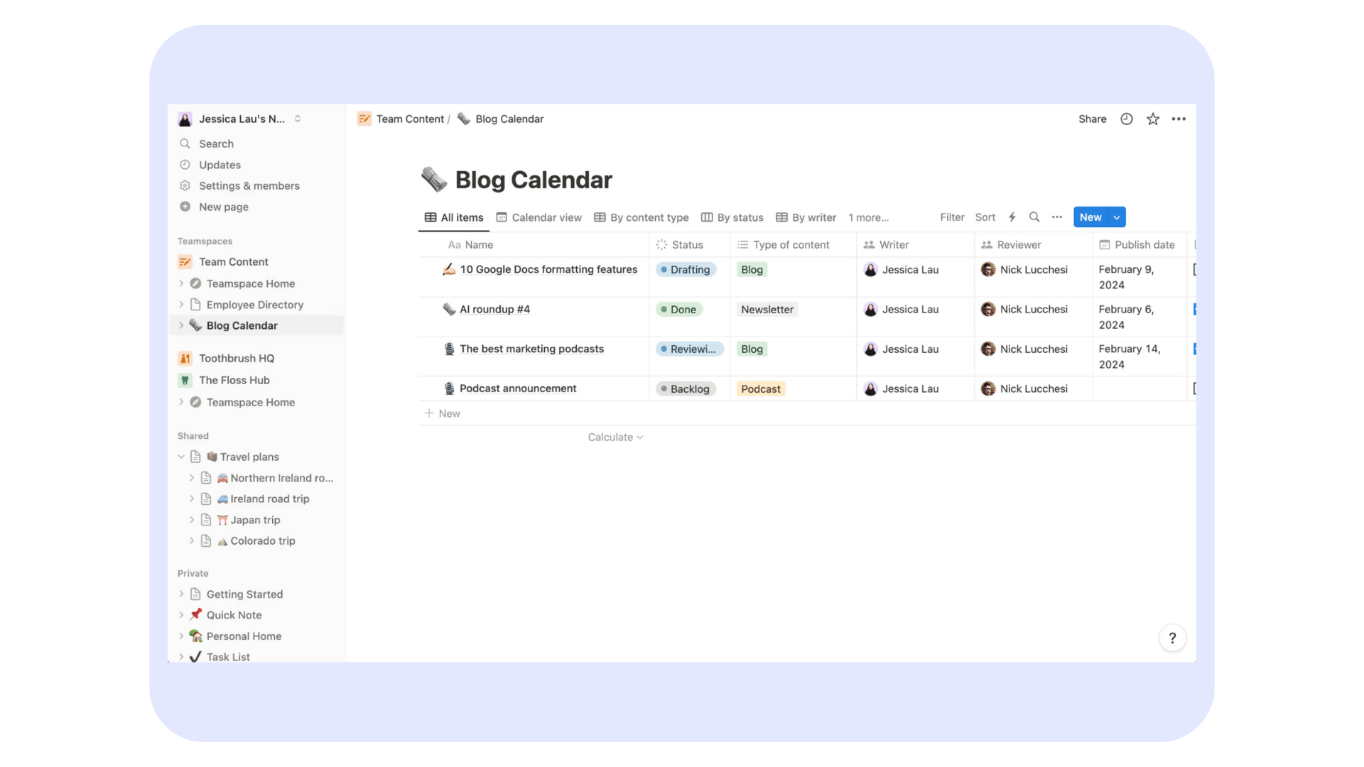 blog calendar