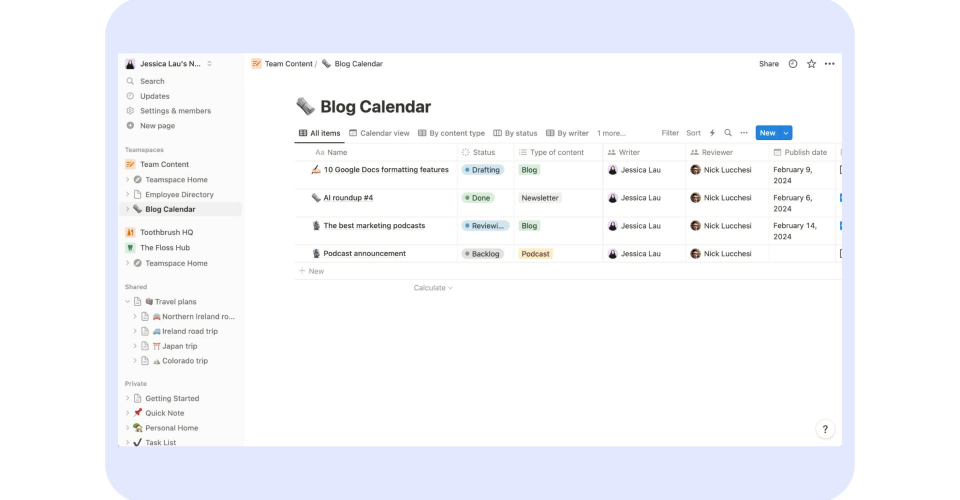 blog calendar