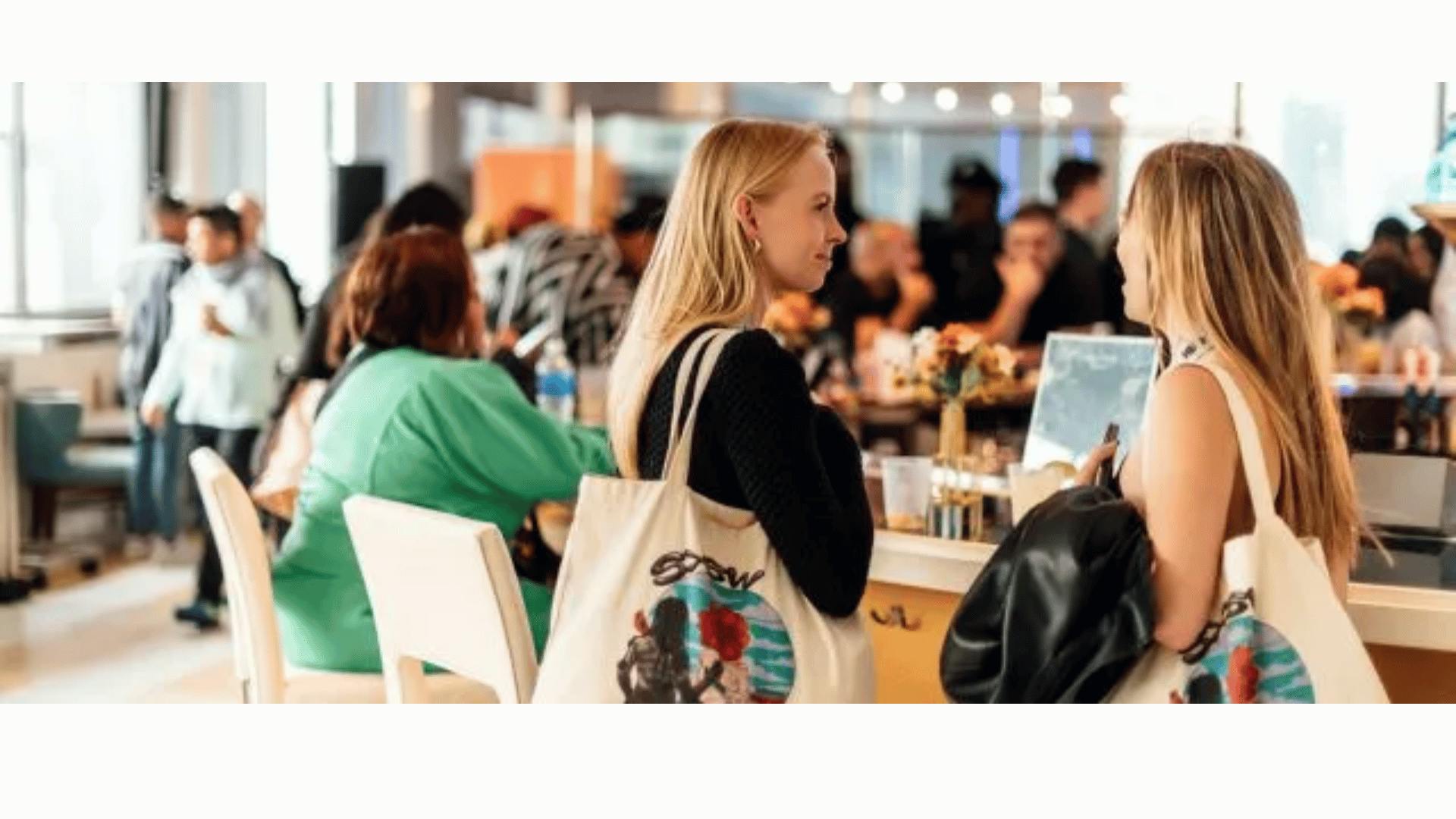 Networking lounge at SXSW — professionals in conversation