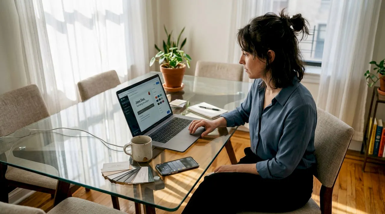 Professional personalizing digital business card at home