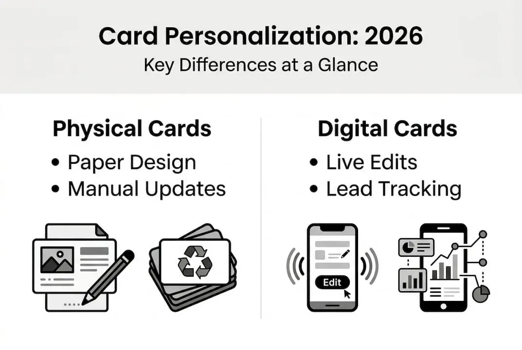 Infographic comparing physical vs digital card personalization