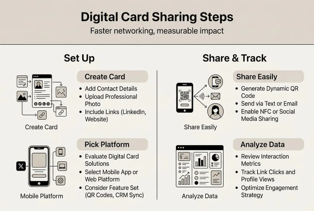 Infographic showing steps for digital card sharing