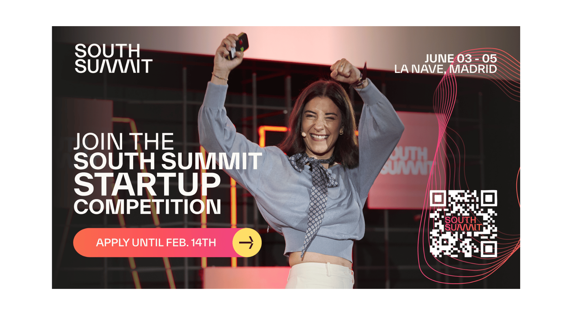 Startup founder presenting pitch on stage at a  startup competition