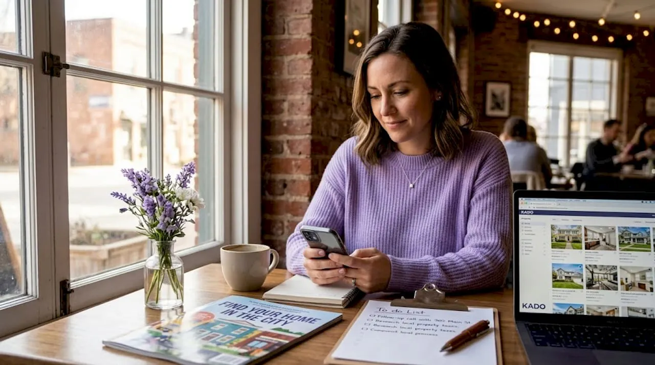 Real estate agent fills out mobile contact form at kitchen table