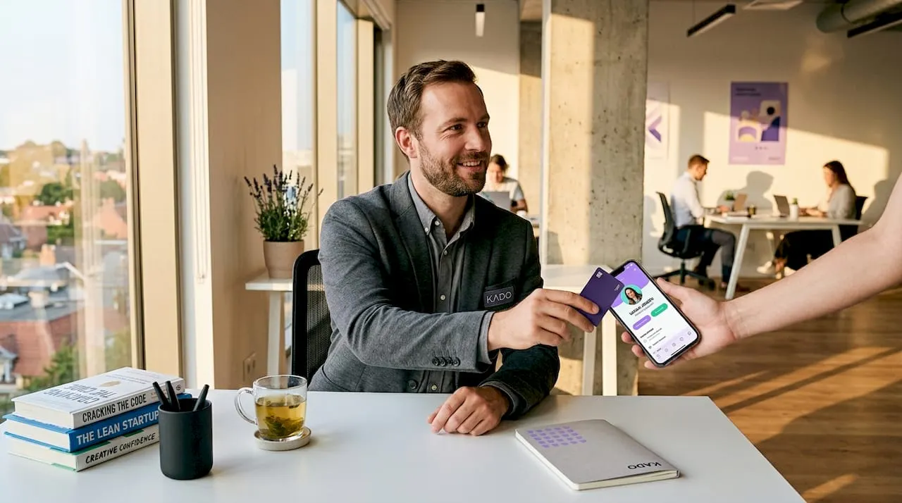 Professional tapping NFC card on smartphone