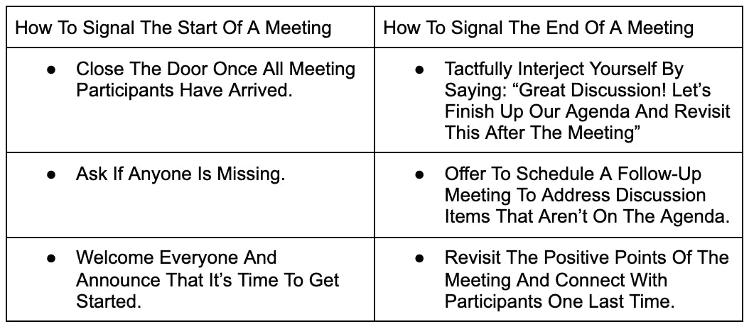 How to signal the beginning and end of a meeting