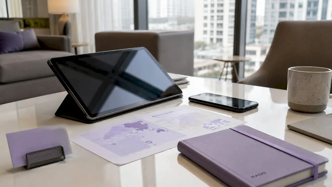 CRM dashboard and devices on office desk