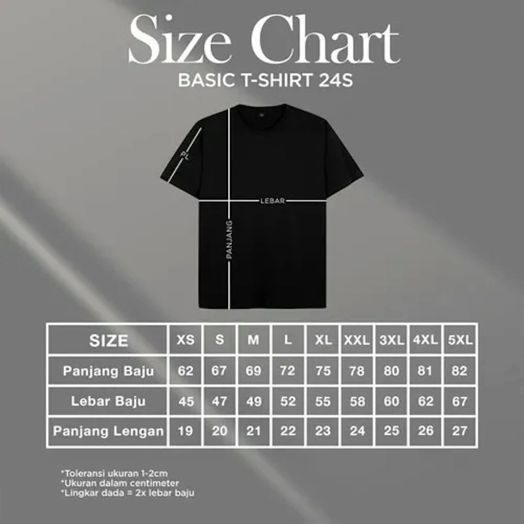 Size Chart Kaos Polos Premium Cotton Combed 24S