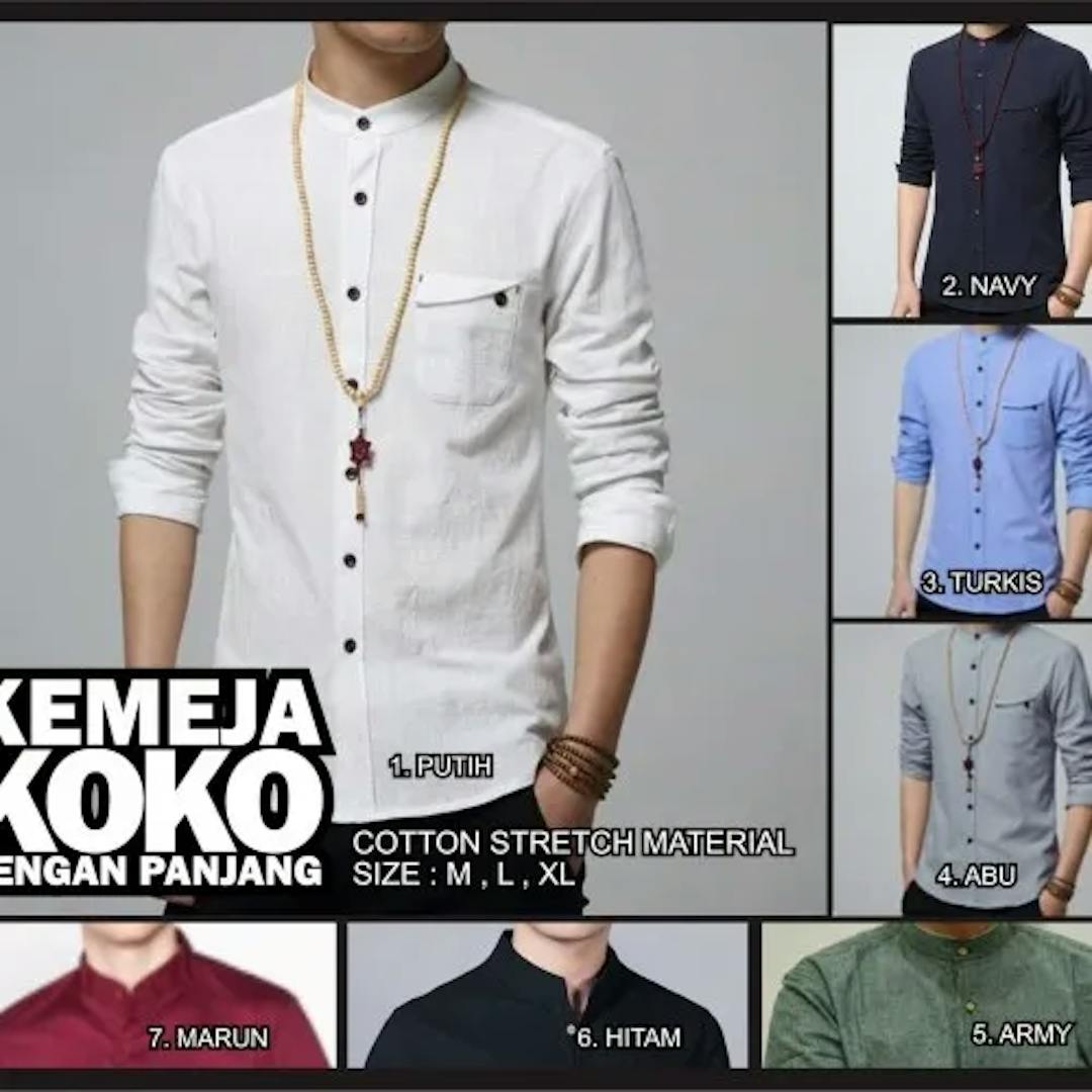 Baju Koko Polos Katun Lengan Panjang