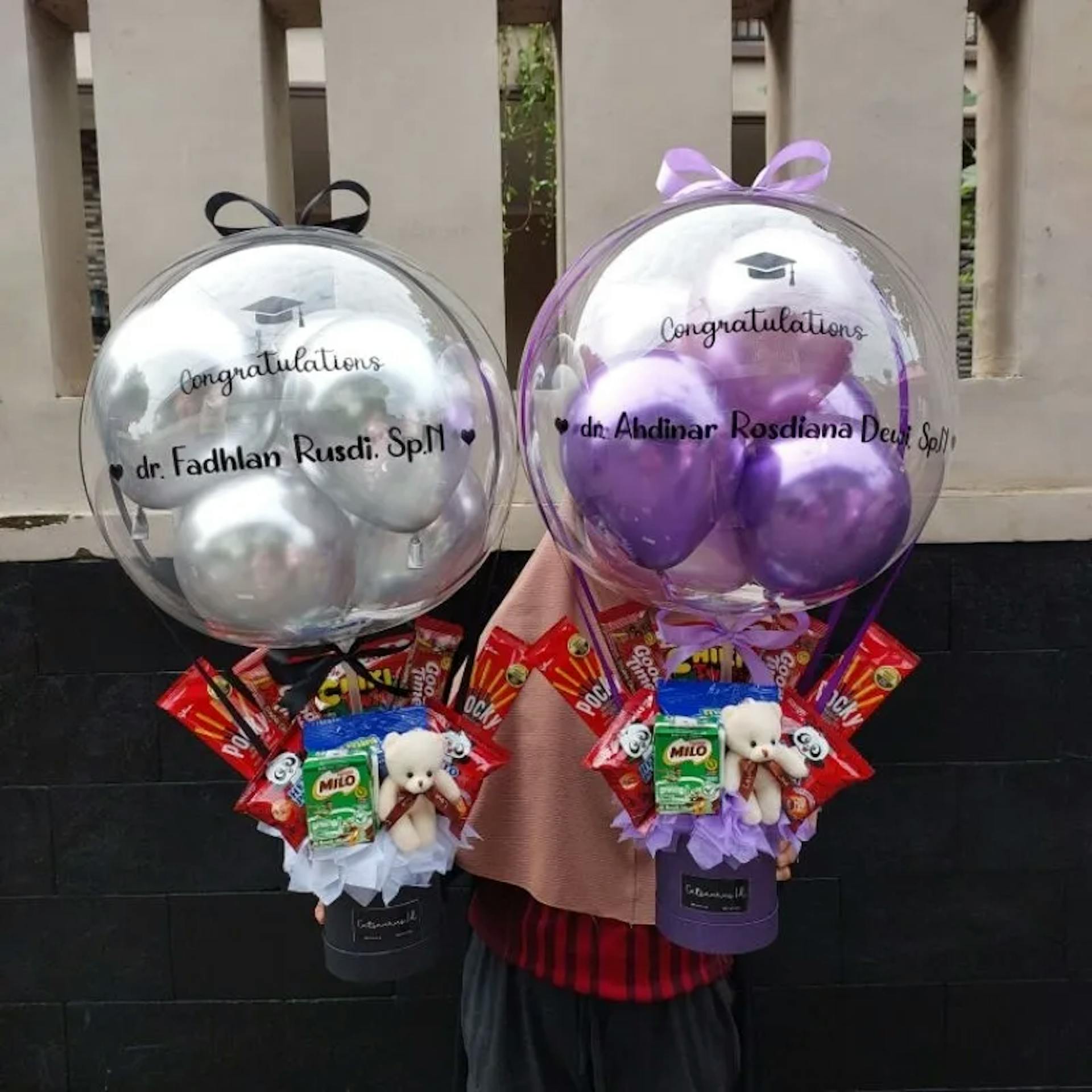 Buket Balon Catsaurus dengan Teddy Small