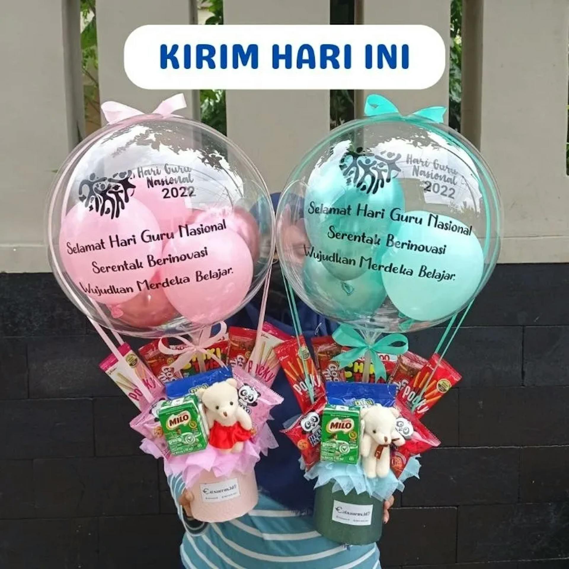 Buket Balon Snack Catsaurus dengan Teddy