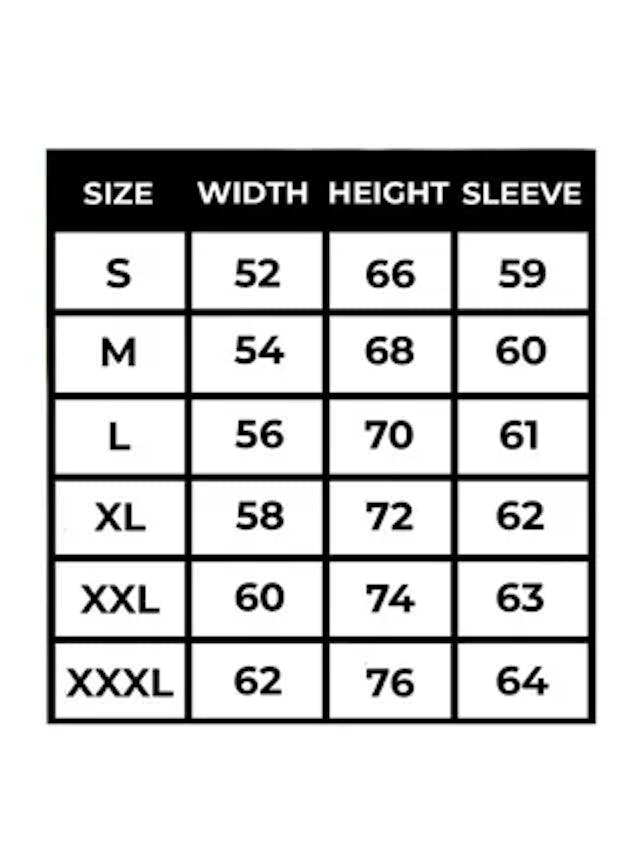 Size Chart Jaket Bomber Original 