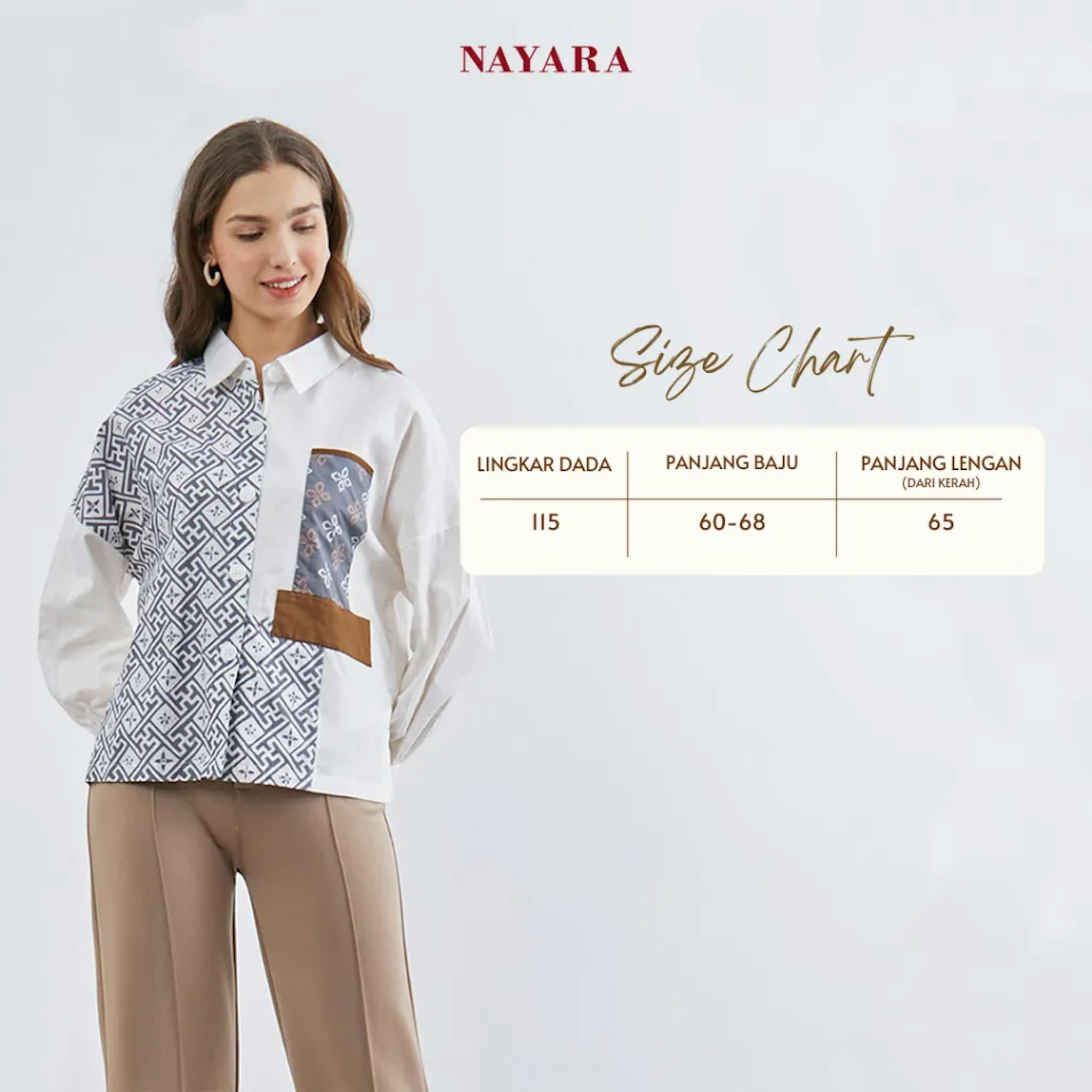 Blouse batik Nayara dengan lengan panjang.