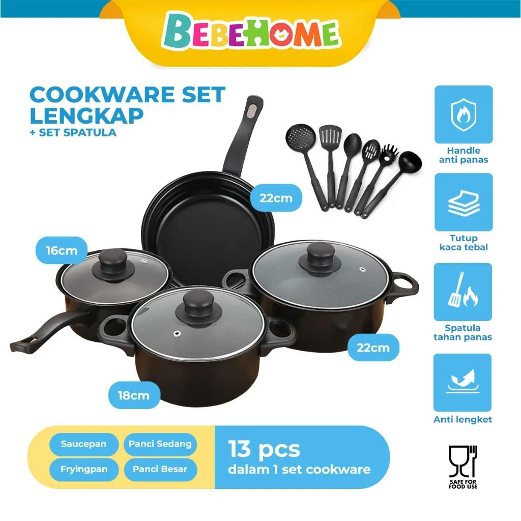 Set Peralatan Masak Lengkap Bebehome 13 Pcs dalam 1 Paket