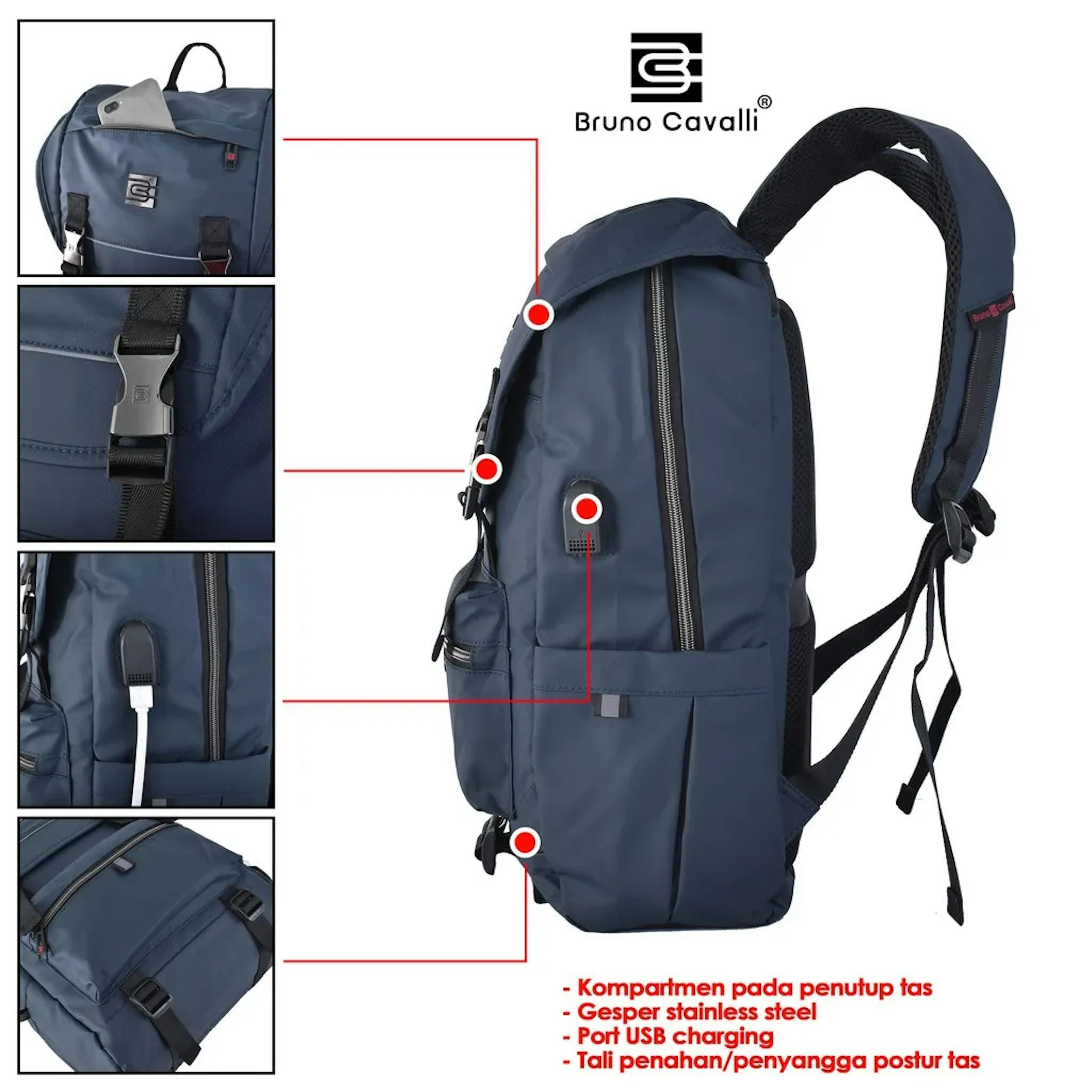 Tas Ransel Laptop Waterproof Bruno Cavalli GENO 2