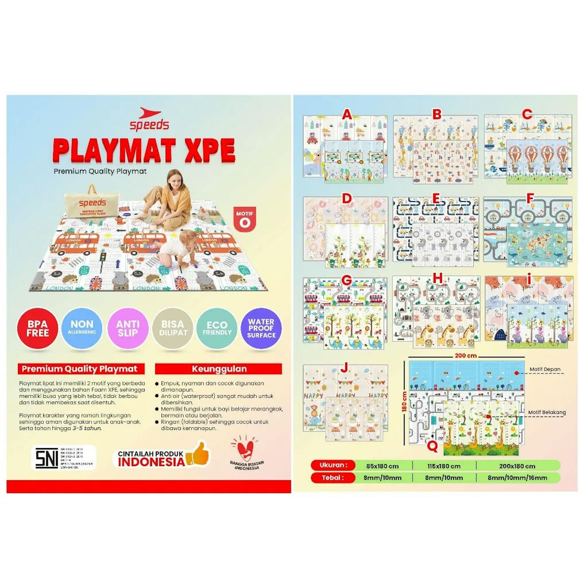 Playmat Bayi SPEEDS 115x180cm dengan Desain Menarik