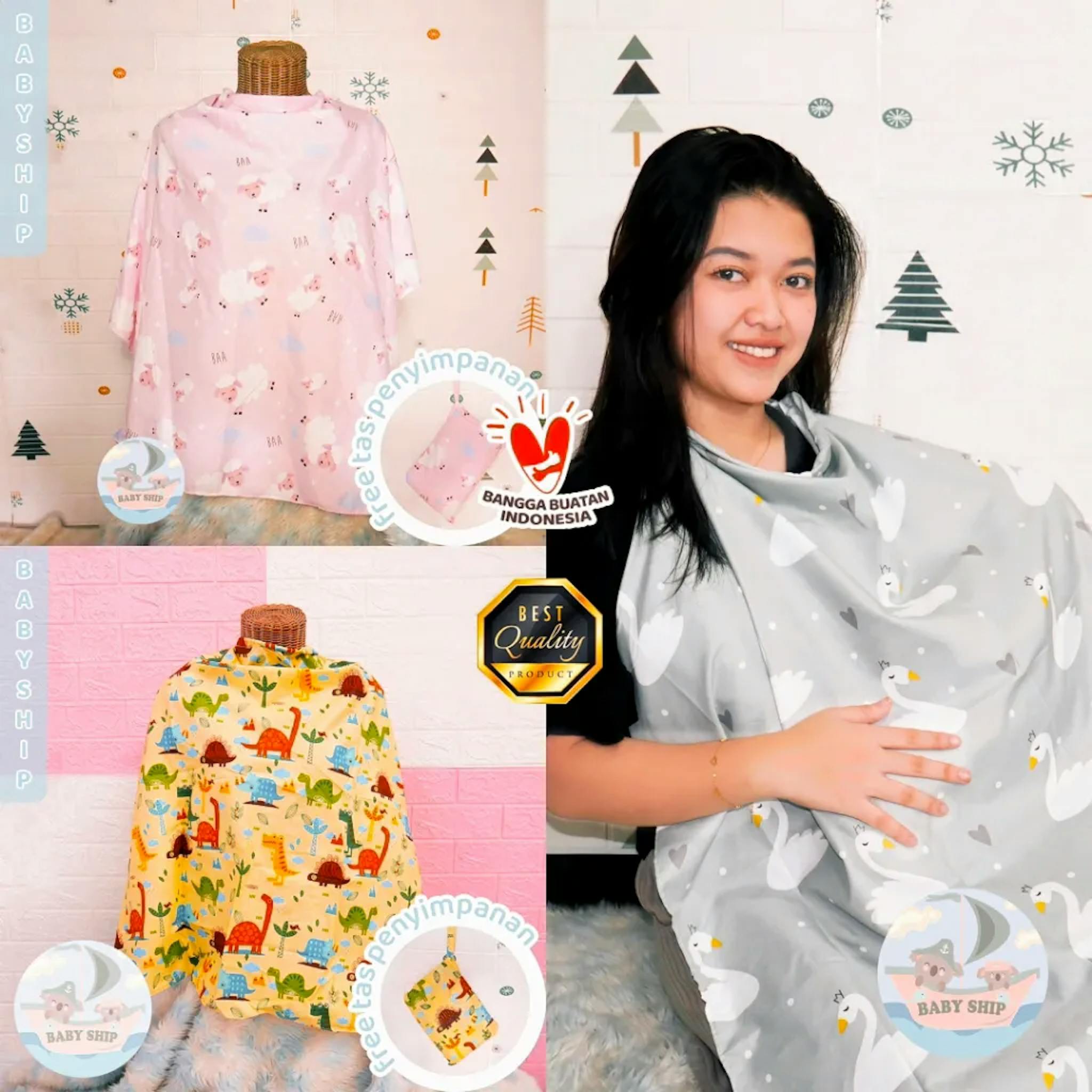 Apron menyusui BabyShip digunakan oleh ibu di tempat umum