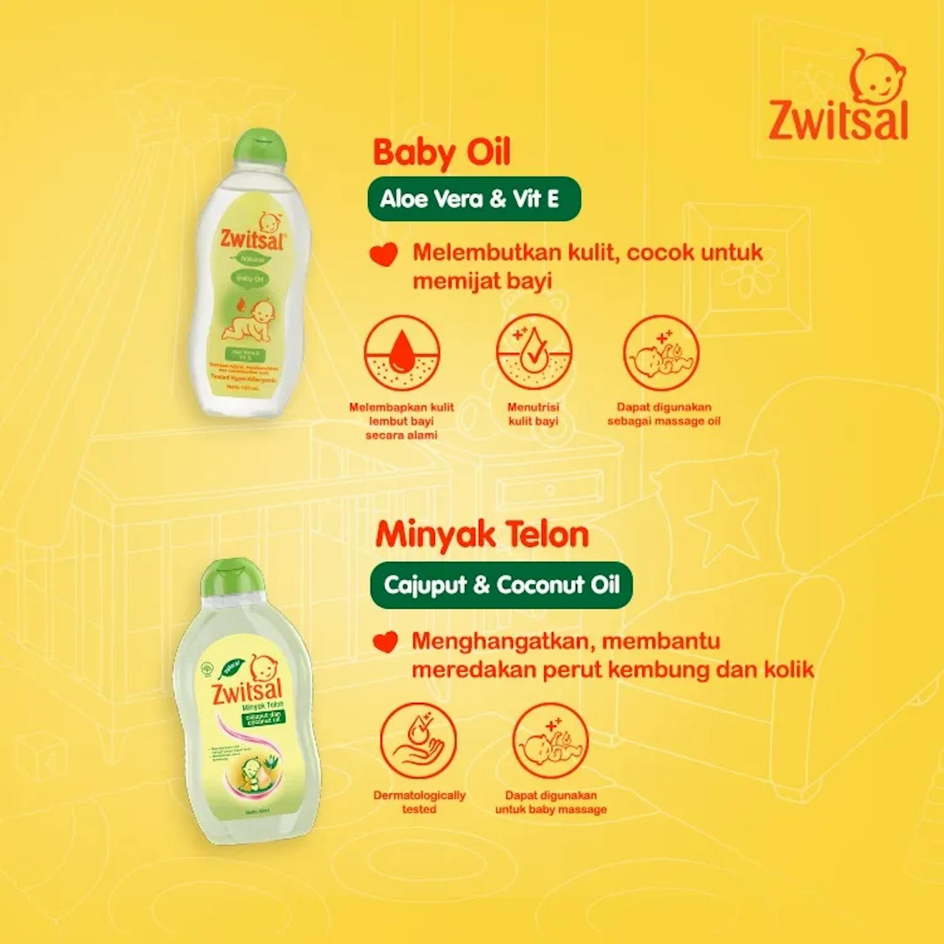 Zwitsal Baby Oil dan minyak telon dalam gift set