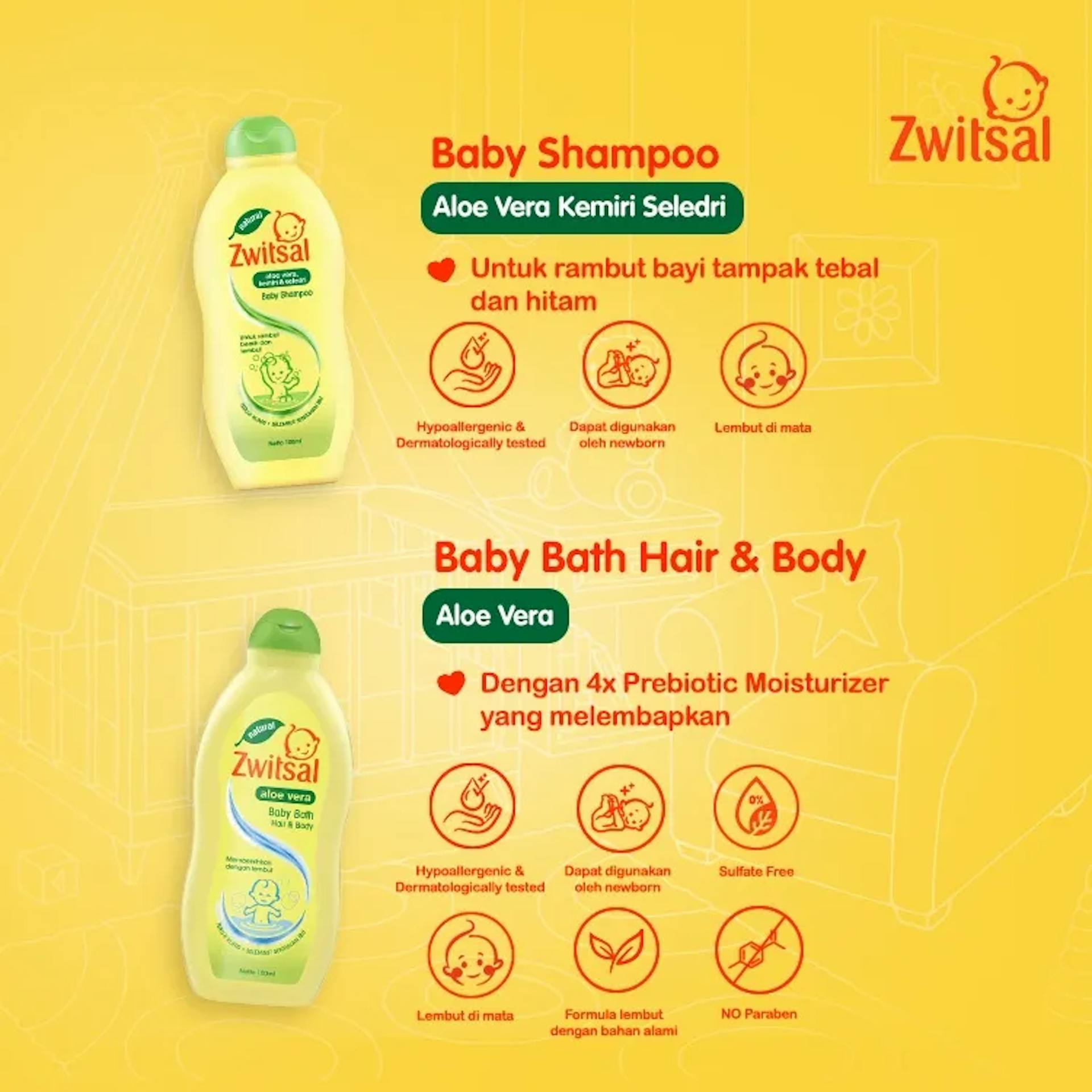 Zwitsal Baby Shampoo, Bath Hair & Body 200 ml untuk membersihkan bayi