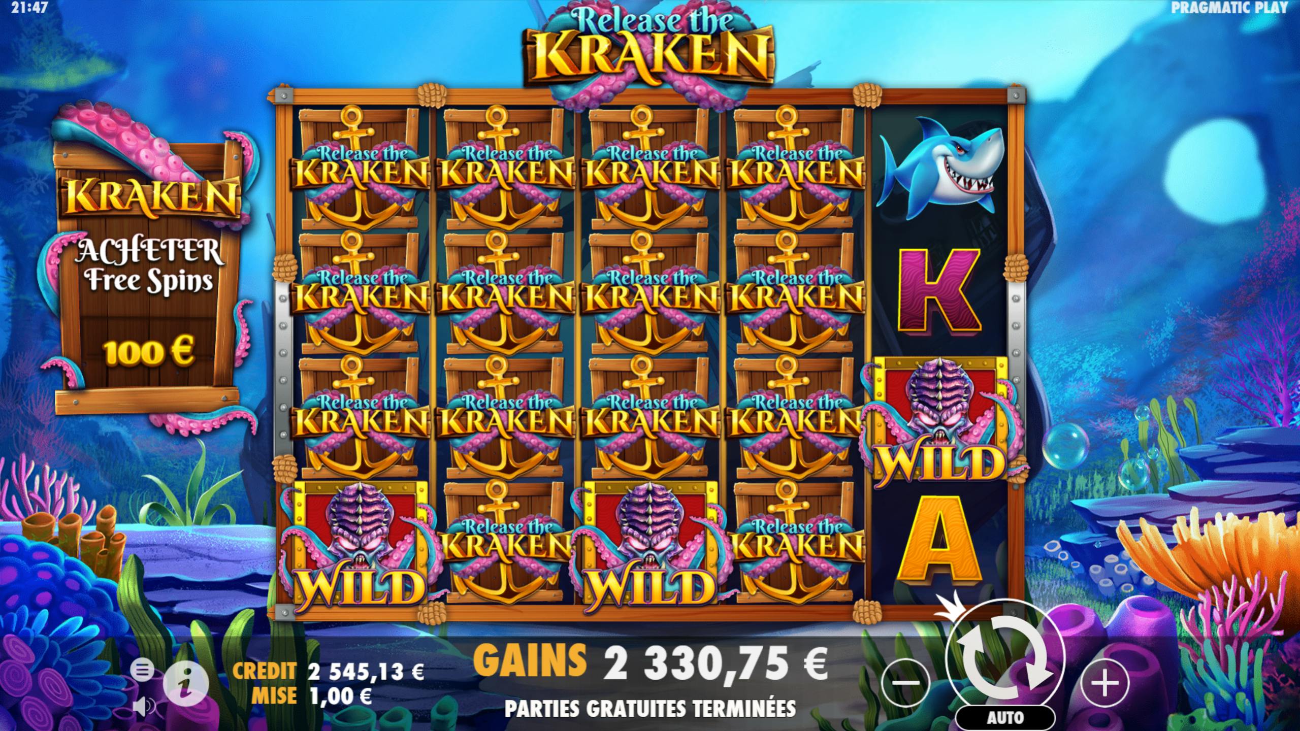 Kraken Mega Big Win Full screen of Release the Kraken Symbols on Release the Kraken slot by Pragmatic Play