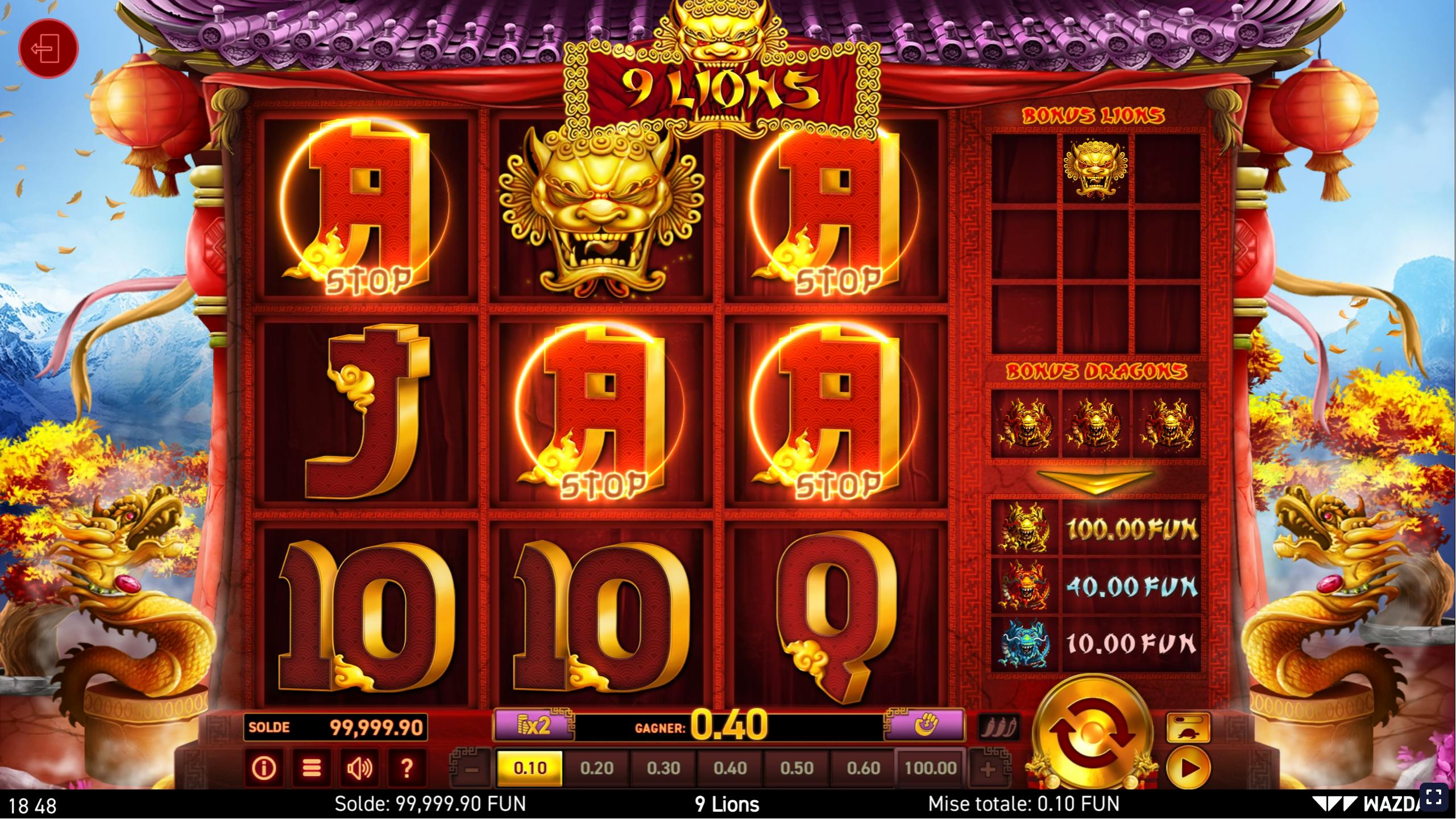 slot 9 lions gameplay de wazdan