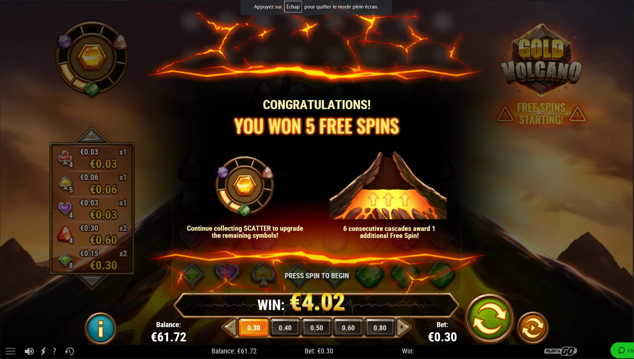 gold volcano de playngo sur winoui casino