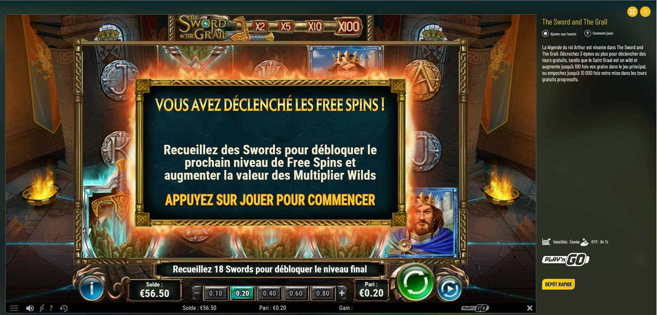 The Sword and the Grail Play'n Go slot Gameplay on Machance Casino