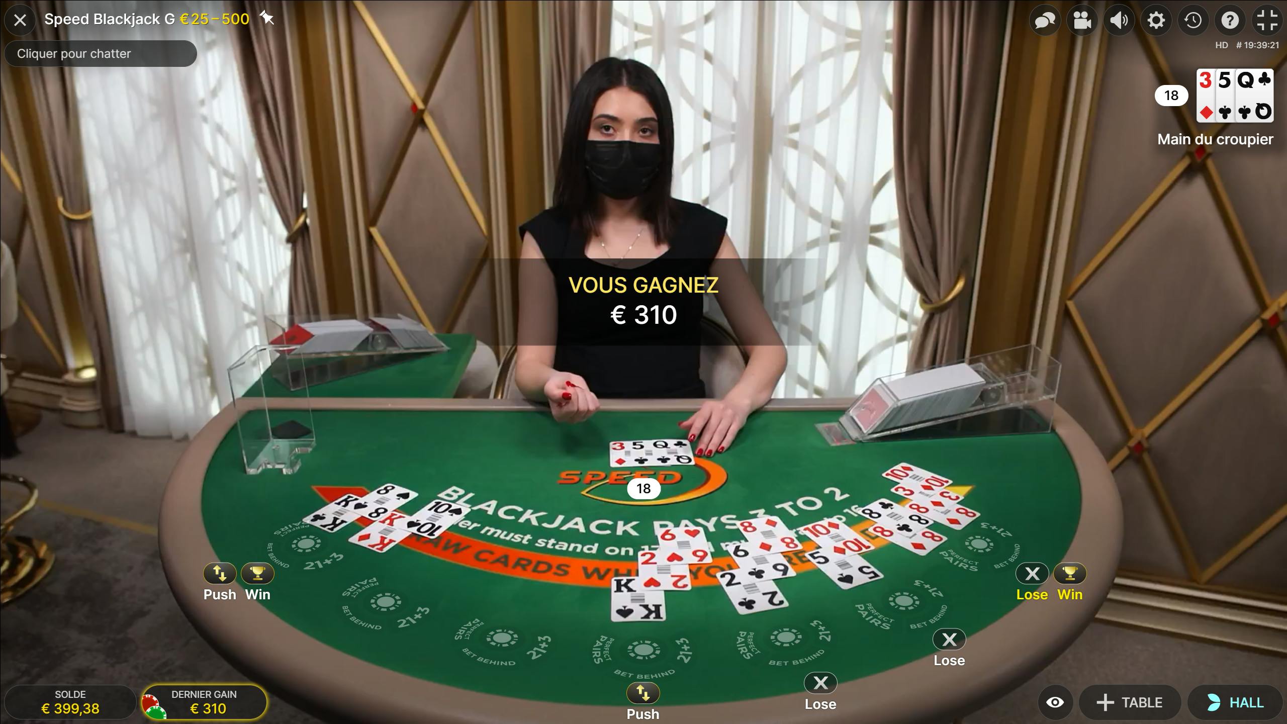 Huge win on Blackjack Speed HD by Evolution Gaming