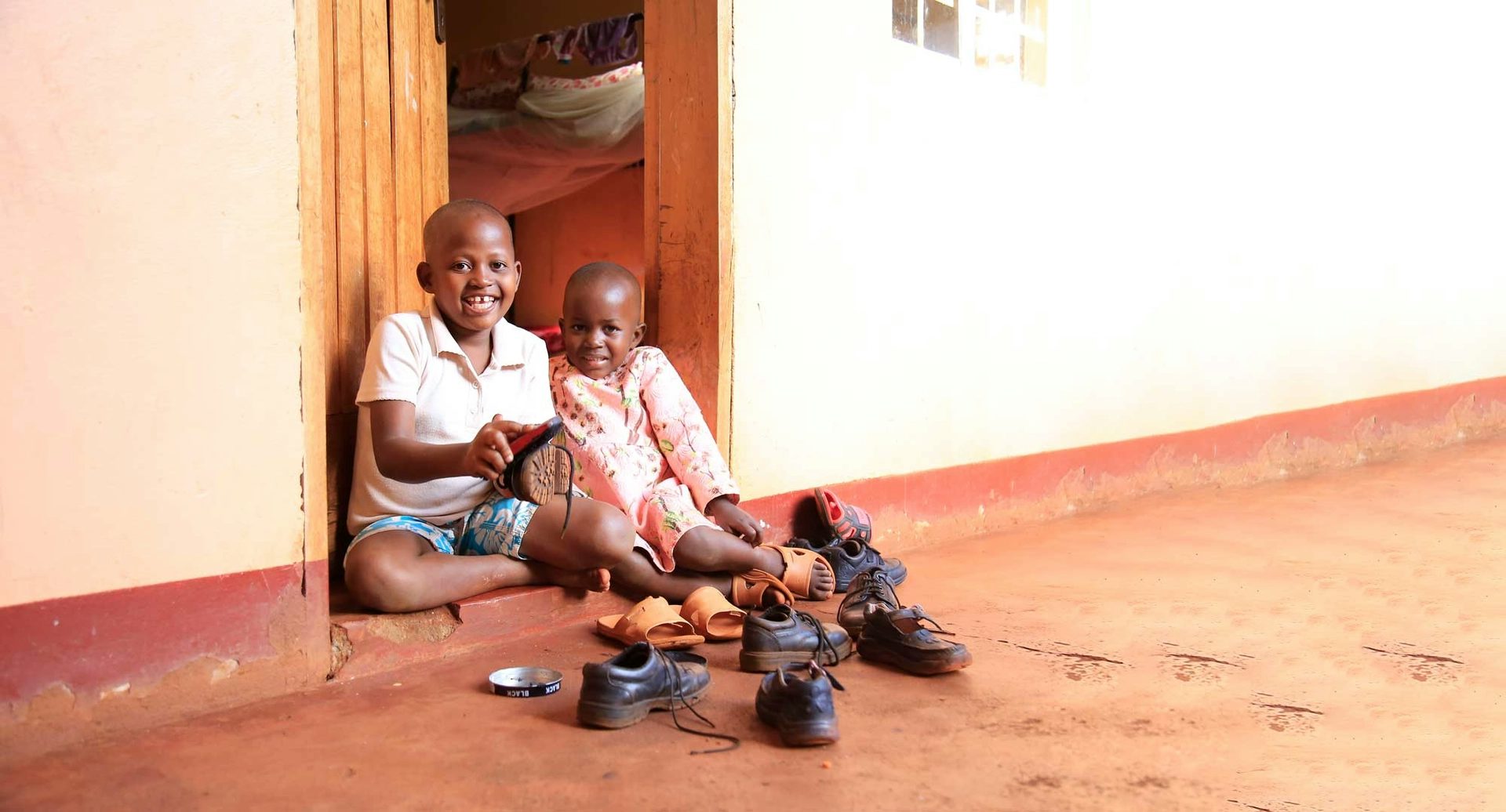 Children getting ready for school