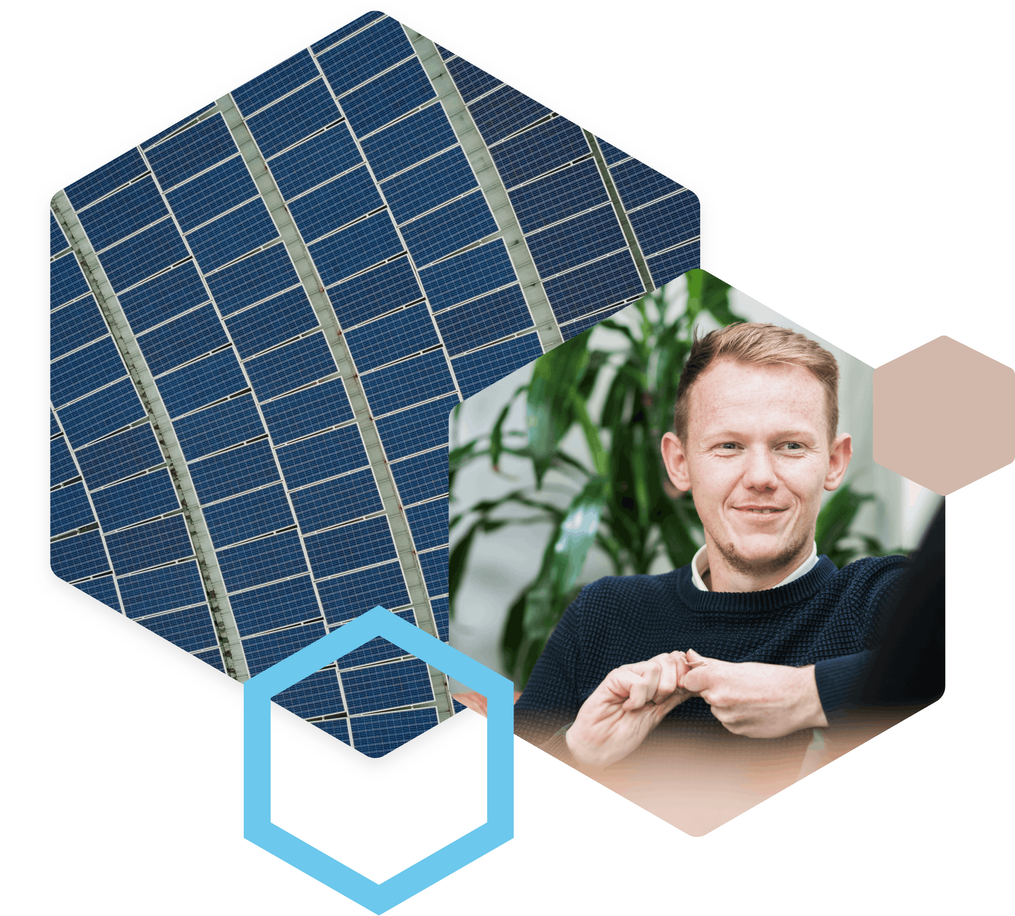 Solar panels and man smiling