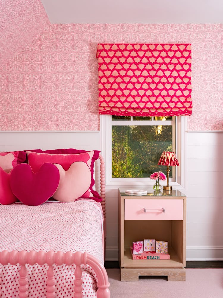 Bright and functional kids’ bedroom in a Long Island Colonial Revival home with built-in storage and whimsical decor, designed by K.A. Murphy Interiors.