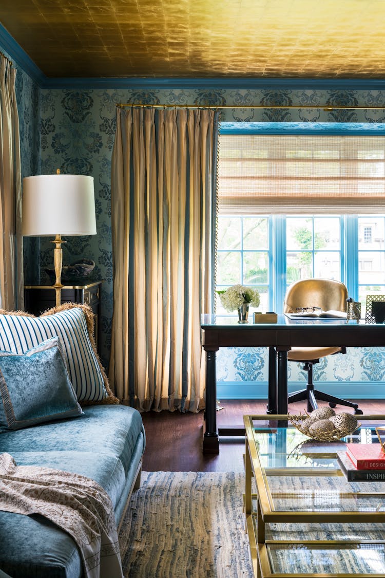 Sophisticated office space in a Long Island Colonial Revival home featuring classic design and modern functionality, by K.A. Murphy Interiors