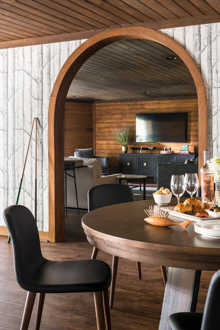 Hudson Valley log cabin retreat Kitchen with rustic luxury interior by K.A. Murphy Interiors